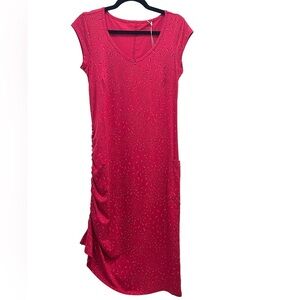 NWOT Toad&Co Muse Midi Dress Pink Print Small Ruched Side Tie Organic Travel